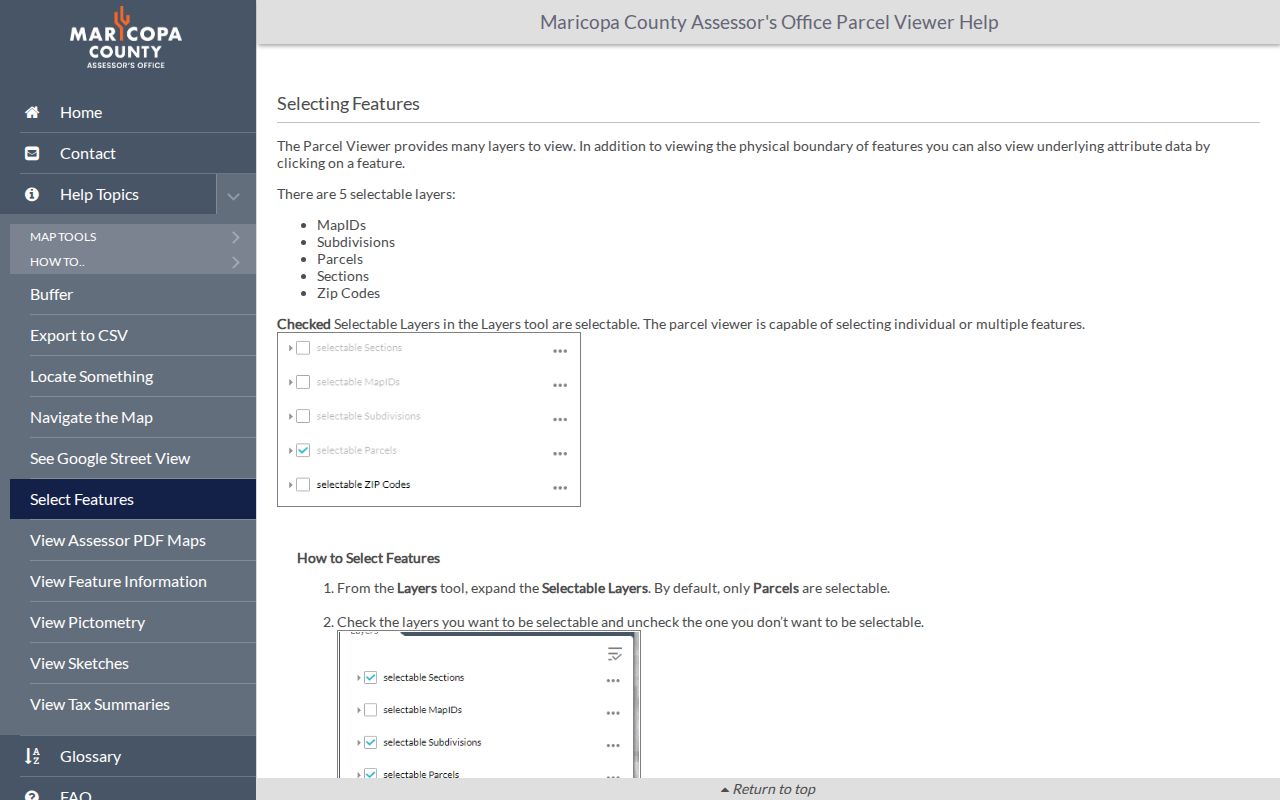 Glendale neighbors parcel selection tools in the Maricopa County viewer