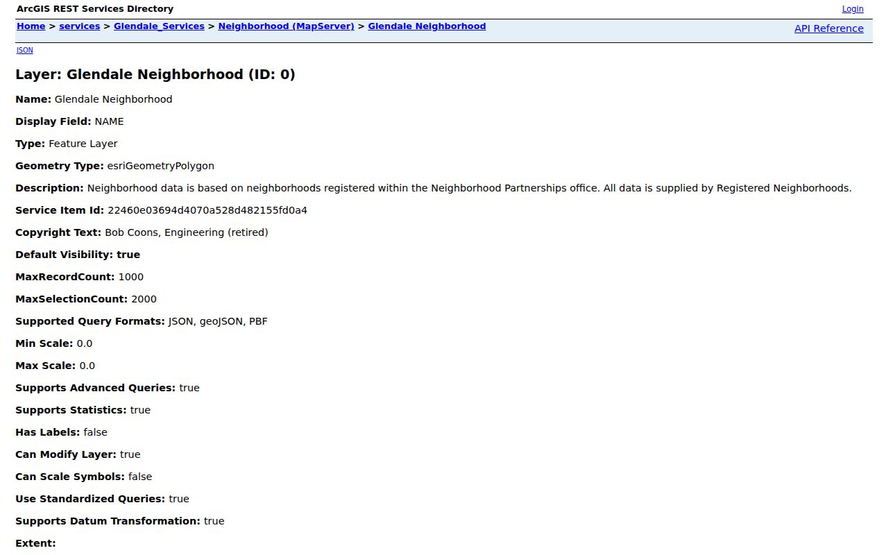 Glendale neighbors registered-neighborhood GIS layer and public fields