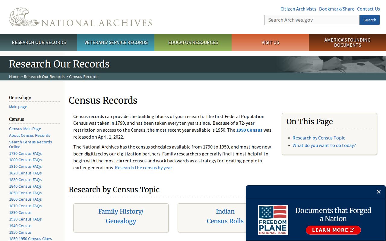 National Archives census source for Glendale previous residents