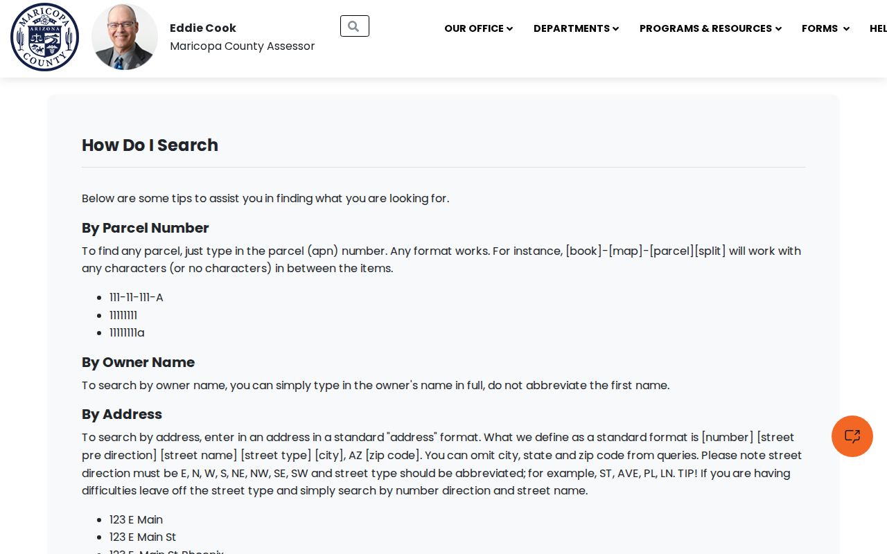 Glendale street directory Assessor address search instructions