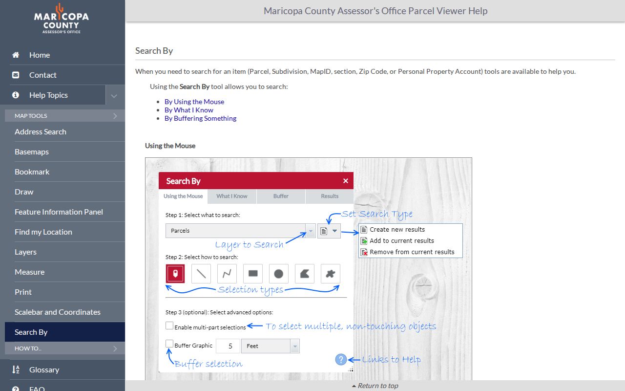 Glendale ZIP code directory Parcel Viewer ZIP and buffer controls